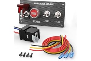 Gebildet Panel de Interruptor de Encendido 4 en 1 de 12V 30A, botón de Arranque de Motor de Carrera, Panel de Interruptores de Palanca LED con Relé de Cable para RV,Camión,Carreras,Coche, Barco