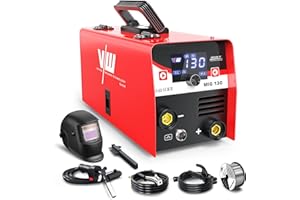 VECTOR WELDING MIG-130 Poste à Souder MIG MAG Sans Gaz avec 130A - Poste à Souder Onduleur IGBT avec Casque de Soudage, Poste de Soudage Portable Flux MIG MMA électrodes