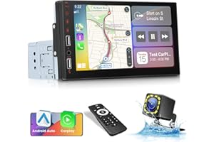 NHOPEEW Autoradio 1 Din avec sans Fil Carplay & Android Auto - Radio 7 Pouces Support Mirror Link FM Contrôle du Volant - TF/USB/AUX Input Car Multimedia Player + Backup Camera