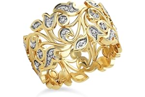 TJC Sterling Silver Diamond Leaf Ring for Women Promise Rings in Platinum & 14K Gold Plated 925 Silver Jewellery Gift for Daughter Nature Lover