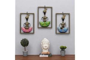 CraftVatika Metal Iron Musician Wall Mount Hanging Wall Decoration Items for Living Room, Playing Musical Instrument Wall Art Hanging for Home Decor, Multicolor, Set of 3 (10.4 Inches Height)