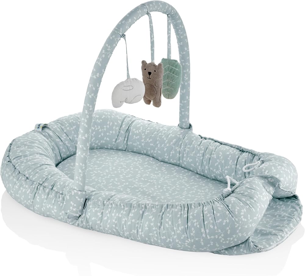 Babyjem Babynest Oyuncaklı Bebek Yatağı, Anne Baba Yanı Bebek Uyku Yastığı, Yeşil