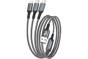 GIANAC Multi kabel USB, 3 w 1, uniwersalny kabel do ładowania [1,2 m], kabel do szybkiego ładowania z kablem Micro USB typu C Lightning do iPhone, Android Galaxy, Huawei, OnePlus, Sony, Honor View