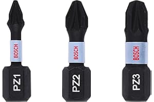 Bosch Professional 3 pcs. Impact Control Screwdriver Bits PZ Set (25 mm, Hexagonal Shank, Pick and Click, Accessories for Impact Drivers)