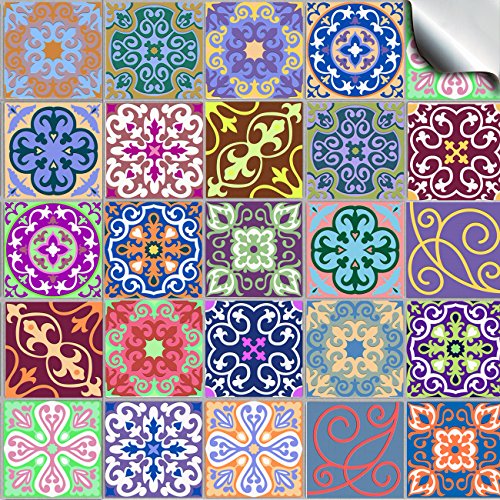 24 stück Fliesenaufkleber für Küche und Bad (Tile Style Decals 24x TP 58 - 6") | verschiedene Mosaik wandfliesen aufkleber für 15x15cm Fliesen | Fliesen-Aufkleber Folie | Deko-Fliesenfolie für Küche u. Bad (15cm - 24 stück, TP58)