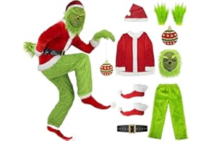 Miulruma Grünes Monster Grinch Kostüm Erwachsene Herren Damen Santa Claus Anzug Outfit Weihnachtskostüm für Männer Pelziges Grünes Großes Monster für Weihnachten Halloween Fasching Urlaub Cosplay