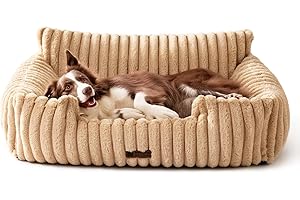 MEWOOFUN Dog Sofa Bed - Cat Beds for Indoor Cats Soft and Fluffy, Cat Sofa Bed Small Calming Dog Bed with Removable Washable Cover (Camel, 91x72x30)