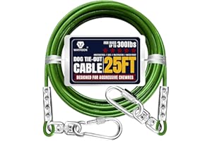 WATFOON Tie Out Cable for Dogs Up to 300lbs,100ft Extra Strong 1000lbs Break Strength Tie-out Tether Trolley Training Lead,Dog Run Cable for Yard Garden Park Camping Outside (Green, 300lbs 25ft)
