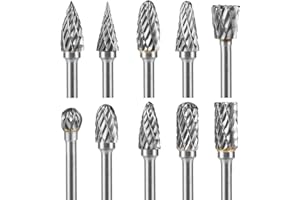 Kinmsito 10 Stück Hartmetall Frässtifte Set, Wolframcarbid Fräser mit Doppelschnitt, Hartmetall Rotationsfräser Set Schaftfräser mit 1/8" Schaft Bohrer, Für Schleifmaschine, DIY Holzbearbeitung