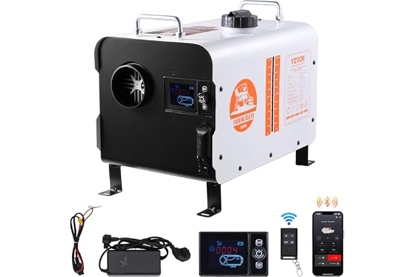 VEVOR Chauffage Diesel 8 kW, Réchauffeur d'Air Tout-en-Un 12/24/220 V, Contrôle par App Bluetooth, Télécommande et Écran d'Affichage, Alarme CO, Portable, Chauffage Rapide, pour Voiture Camping-car