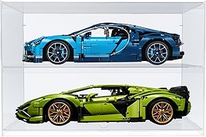 JOODYYOO Joody - Escaparate de acrílico con 2 estantes para Lego Technic Cars 42083, 42115, 42096, modelo de coche a escala 1/8, caja de encimera antipolvo con puerta