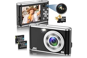 HICSHON Cámara Digital, 4K Cámara Digital Compacta con Tarjeta SD 32G Cámara Dual Delantera y Trasera, HD 48MP con Pantalla Grande de 2.8", Zoom Digital 16X, para Principiantes(Negro)