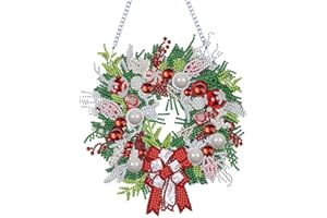 BIOSA DIY Diamond Painting Weihnachtskranz, Weihnachtskranz Diamo-nd Painting Türkranz Weihnachten Adventskranz als Tür Fenster Wandbehang Zuhause Fenster Dekor for Weihnachten