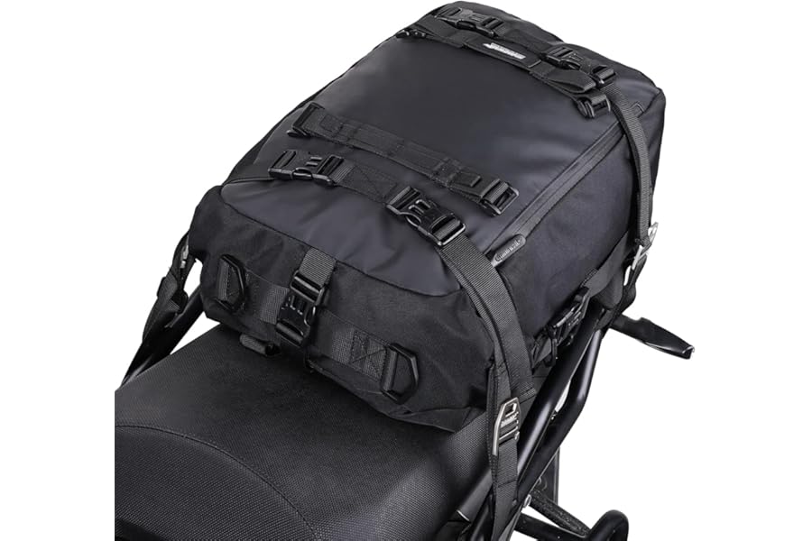 Rhinowalk Motor Pannier Bag 10/20/30L Multifunctional Waterproof Rear Rack Trunk Motorcycle Seat Bag, Black 20L