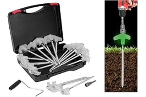 lesolar 20PCS Screw in Tent Stakes, 8inch Glow in The Dark Metal Heavy Duty Tent Pegs, Threaded Tent Spikes with Hex Head Adapter, Pull Hook and Carry Case for Camping Garden Decoration
