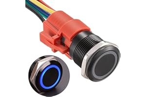 ‎APIELE APIELE 19MM Verriegelung Druckschalter 12VDC 5A, Aluminiumlegierung mit LED Ringbeleuchtung wasserdicht Latch Drucktastenschalter, Auto RV LKW Boot EIN/AUS Taste Schalter (Blau)