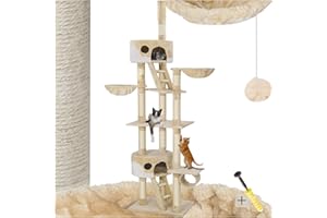 tectake® Árbol para Gatos Rascador, 2 Casetas, Varias Alturas, 3 Plataformas, Protección Antivuelco, Cama Gatos, Juguetes para Gatos, Rascadores para Gatos, Torre Gatos - Beige/Blanco