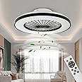 BKZO Modern LED Ceiling Light with Fan, Ceiling Fan with lamp, 24 Ventilation speeds, infinitely dimmable Light for Living Room, Bedroom, Office, 3000-5500 K, (Black Frame 50CM)