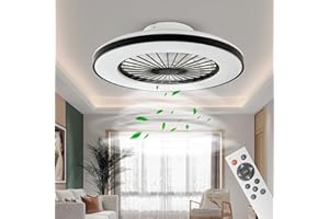 BKZO Modern LED Ceiling Light with Fan, Ceiling Fan with lamp, 24 Ventilation speeds, infinitely dimmable Light for Living Room, Bedroom, Office, 3000-5500 K, (Black Frame 50CM)