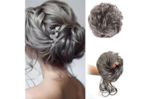 YSDQS HAIR 2PCS Messy Bun Hair Piece Tousled Updo Elastic Hair Bun Hair Piece for Women Synthetic Messy Hair Bun Donut Accessories Scrunchies (Black Grey)