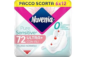 Nuvenia, Assorbente Pure Sensitive Ultra Giorno con Ali, Assorbenti per Flusso Normale, Confezione da 72 Assorbenti