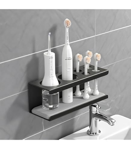 Rangement Sans Perçage Support Brosse à Dents électrique Toski - Porte-brosse Mural Sans Perçage, 2 Pièces Support Adhésif ABS Blanc