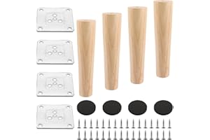 ‎AKOLAFE AKOLAFE 4 Stück Möbelfüße Holz 20cm Tischbeine Holz Eiche Robuste Möbelbeine Rund Holzbeine mit Montageplatten und Schrauben Schwerlaste Schrankfüße für Sofa, Bett, Schrank, Stuhl, Tisch