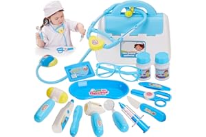 BUYGER zestaw lekarski walizka na zabawki dla dzieci, 16 sztuk światła i lekarza piórnik akcesoria zestaw imitacja prezent dla 3 4 5 lat dzieci chłopcy dziewczęta