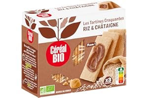 Céréal Bio Tartines Craquantes Riz Châtaignes - Bio et Végan - Source de Fibres - Idéal pour le Petit-Déjeuner - 145g - 207393