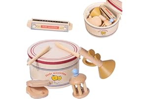 BASAMOU Instrumentos Musicales Infantiles Juguetes Montessori Niños 1 2 3 4 5 Años, Tambor de Madera Bebe Juegos Montessori Instrumentos de Percusión, Niña 1-5 Años Regalos Cumpleaños Navidad