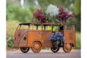 STEINFIGURENWELT GIEBEN Bulli Bus zum Bepflanzen 75x30x45cm Edelrost Gartendeko Rost Metall Kult Auto Camper von Steinfigurenwelt