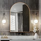 NEUWEABY Arched Wall Mirror for Bathroom, 50x75cm Arched Mirror Metal Frame, Gold Vanity Mirror for Mantle, Bedroom, Entryway