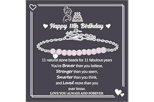 DOA 10th 11th 12th 13th 14th 15th 16th Birthday Gift Small Natural Stone Bead Bracelet Adjustable Heart Charm Bracelet Birthday Present for Sister Daughter Granddaughter Niece Friend, Message Card & Box