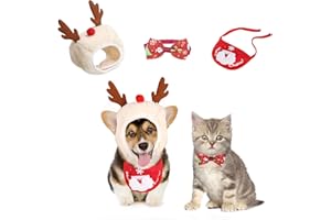 Dereine Costume di Natale per Animali Set di 3 pezzi,Accessori Decorativi per Gatto Cane Domestici,Cappello di Natale Dell'animale Domestico,Regolabile Cravatta a Farfalla,Sciarpa (D)