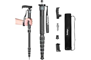 Manbily A-555L Einbeinstativ Kamera 168cm Wanderstöcke aus Aluminium Reise-Einbeinstativ Tragbar Kompakt Leicht mit Gehstockgriff, Tragetasche Belastbarkeit von 7KG für DSLR Kamera Videokamera (Grau)