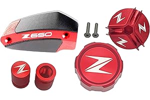 SELECTION3D Accessoires Z-650 - | 2017-2024 | Couvercle Maitre Cylindre Z-650 Avant et Arrière | Bouchon d'Huile | Bouchons de valves | Couleur Rouge | Équipement Moto Z650 | Protection | Caches Z-650