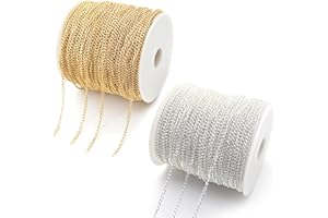 Eteamcan Gold Silver Chain for Jewellery Making, 66 Feet Necklace Bracelet Jewellery Making Chains for Crafting 3mm Jewelry Chain 2 Roll