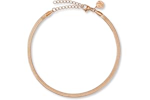 GD GOOD.designs Tobillera de mujer - Cadena plana de serpiente de 3 mm en oro de 18 quilates, chapado en oro rosa o plata | Acero inoxidable 316L | Resistente al agua, ajustable 22-27 cm