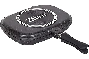 ZILAN Z ŞEKIL Zilan,Poêle à Frire Double Face de Chauffage | Côté Grill | Plaques de marbre | Noir | Diamètre 32 cm | Facile à Nettoyer | Poignées douces | Chaleur Bien Distribuée