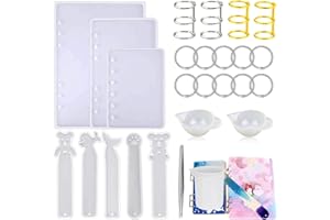 Woohome 3 Stück Notebook Abdeckung Schmuck Silikonform Gießform, 5 Stück Lesezeichen Resin Form, 2 Stück Silikon Cup, Pinzette und Buch Ringe für Notebook Epoxidharz DIY