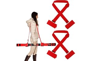 BOXOB 2 Pairs Ski Fastener Tapes, Adjustable Ski Boot Straps with Protector Pads Ski Carrier Straps Ski Wraps Ties Gear Storage for Ski Poles Boards Carrying Outdoor Winter Sports Accessories (Red)