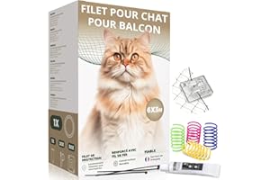 WOOWOOD Filet pour chat (sans perçage) – Avec crochet adhésif et colle silicone – Filet pour chat pour balcon – Filet de protection pour chat pour balcon – Filet de protection pour chat (6 x 3 m)