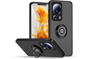 WBWONE Funda para Xiaomi 13 Lite/Mi 13 Lite 5G, Translúcido Escarchado Anti-Huella Anti-Rasguño Carcasa TPU y PC Shock- Absorción Case con Anillo Kickstand, Negro