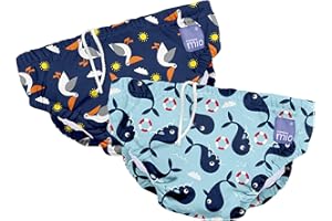 ‎BAMBINO MIO Bambino Mio wiederverwendbare Schwimmwindeln für Babys und Kleinkinder, Jungen & Mädchen, 2er-Pack, Blauwal & Marinepelikan, 0–6 Monate