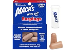 Mack's - Transparente oder hautfarbene Schaumstoff-Ohrenstöpsel mit 32 Decibel Lärmreduktion für laute Konzerte, Motorsport, Schlafen, Schießen, Werkzeuge