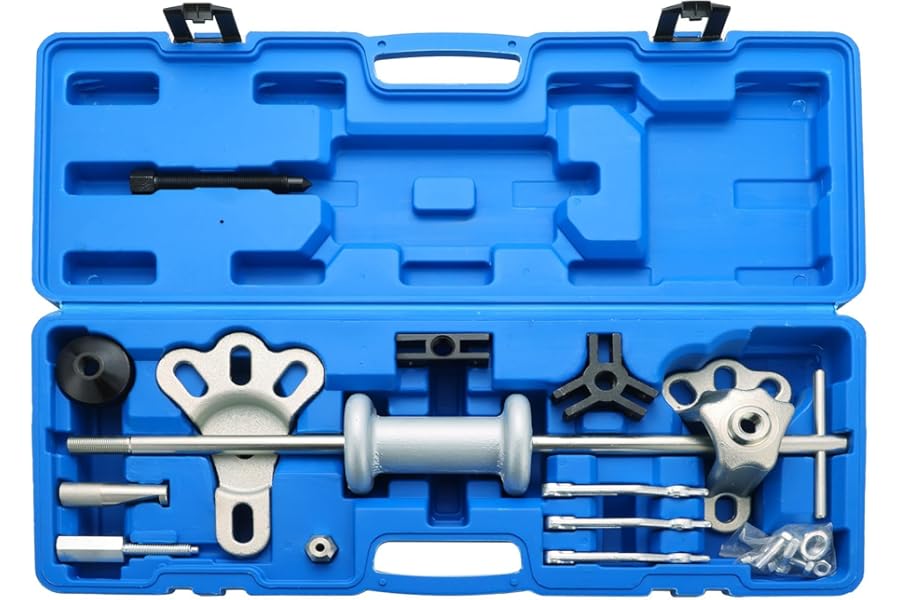 DASBET 9-Way Slide Hammer Puller Set 19PCS Front Wheel Hub Bearing Remover & Rear Wheel Axle Hub Dent Shaft Puller Tool Kit Axle Bearing Dent Hub 2 3 Internal External Gear Puller Set