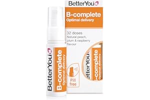 BetterYou B-Complete Oral Spray, Fast Acting B-Complex Supplement, High Strength Blend of All 8 B-Vitamins, Natural Peach, Plum & Raspberry Flavour, 1-Month Supply