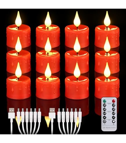 12 Stück Flammenlose LED Teelichter | Batteriebetrieben | Rot | Elektrische Kerzen Für Deko | Hochzeit, Wohnzimmer, Party
