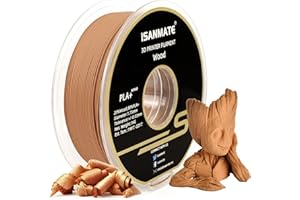 iSANMATE Filamento de Madera 1.75mm, PLA+ Filamento de Madera 1.75mm, Wood PLA+ Filamento para Impresora 3D 1kg/Spool (Actualización 20% Fibra de Madera, 80% PLA+)