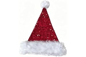 LLUOXI Sequined Santa Hat Shiny Christmas Hat, Unisex Soft Plush Deluxe Xmas Santa Claus Hats, Velvet Comfy Santa H ats for Santa Claus Fancy Dress, Christmas Party, Xmas Tree Decorations Adults